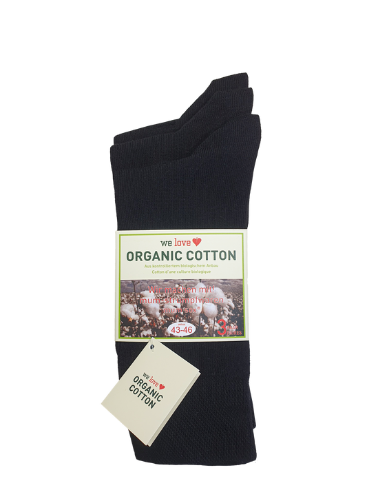 3 Paar Bio Baumwoll-Unisex Socken schwarz