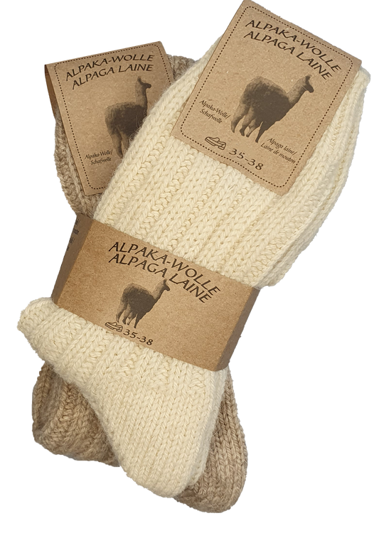 Unisex Alpaka Socke Creme / Hellbeige 2 Paar